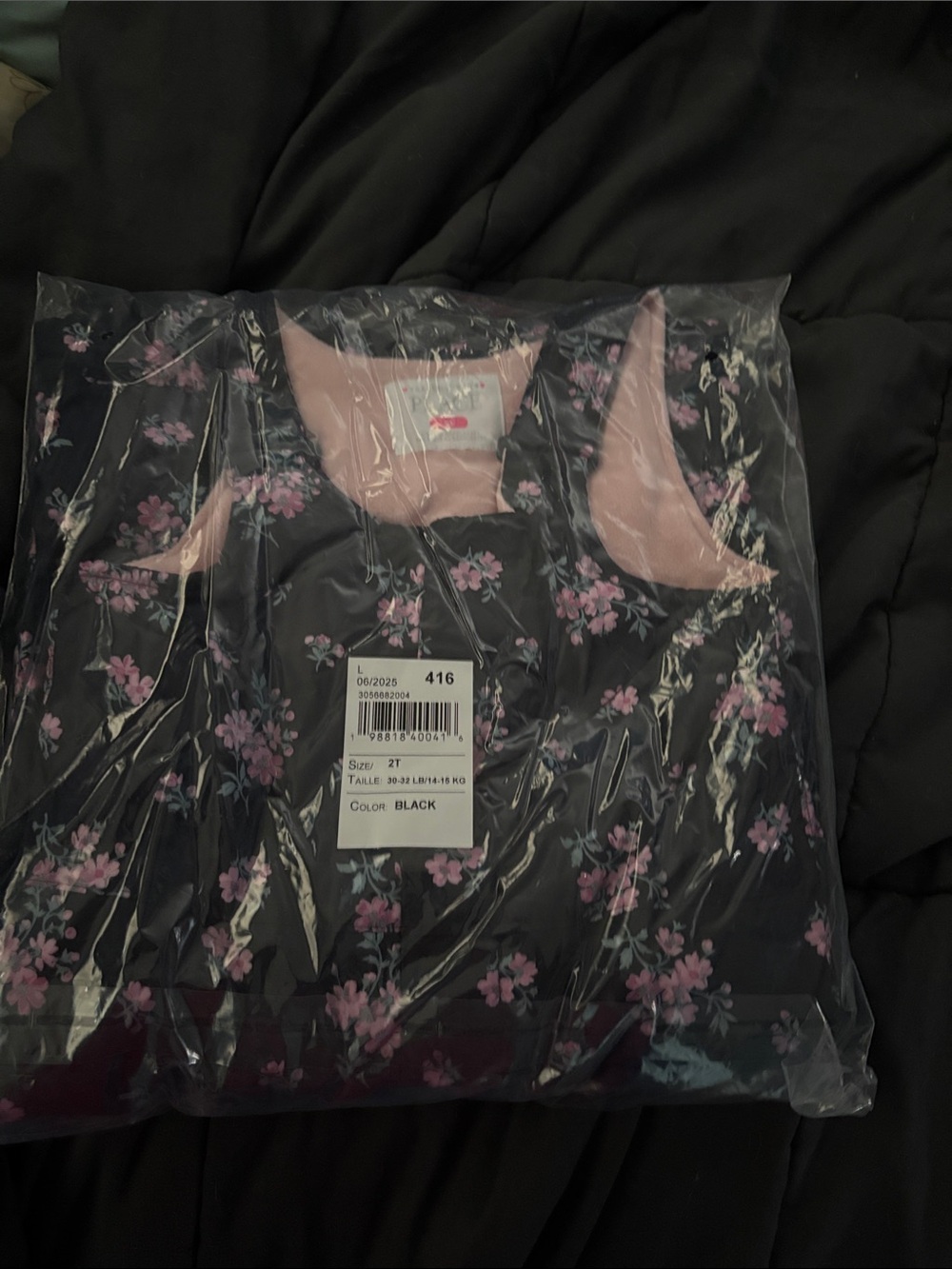 The Children's Place Black Puffer Jacket with Pink Floral Print